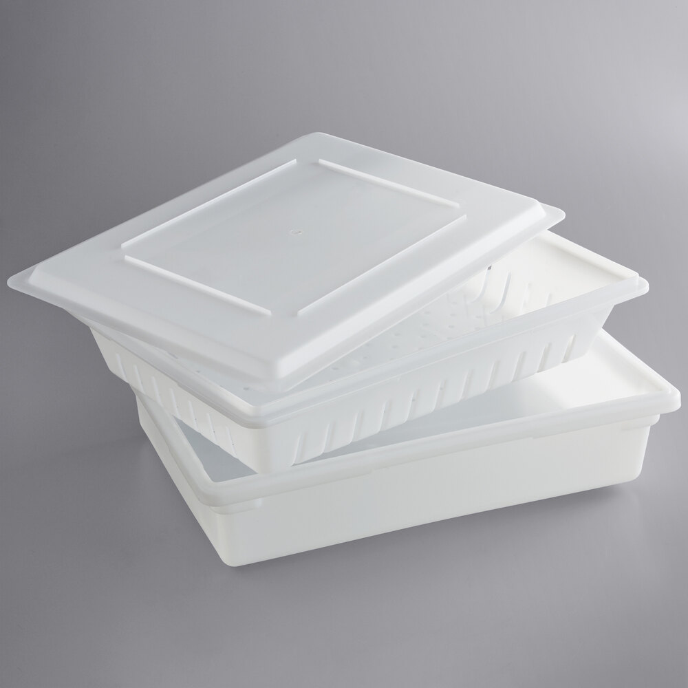 Vigor 26" x 18" x 6" White Polyethylene Colander and Food Storage Box