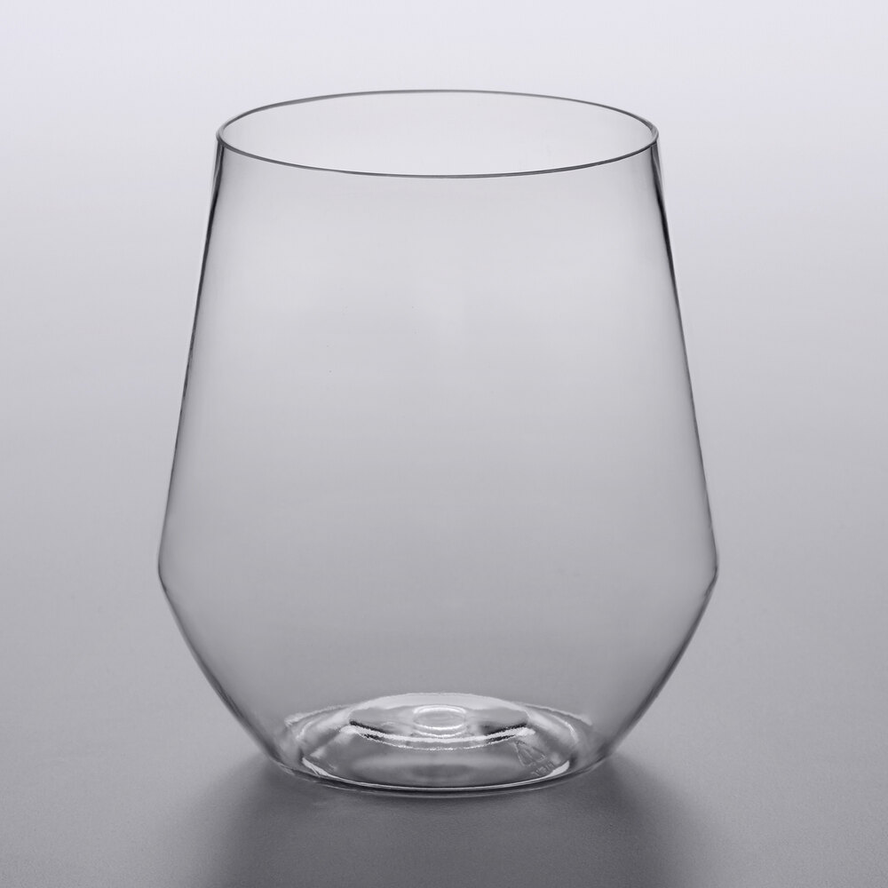 Visions 12 oz. Heavy Weight Clear Plastic Stemless Angled Wine Glass
