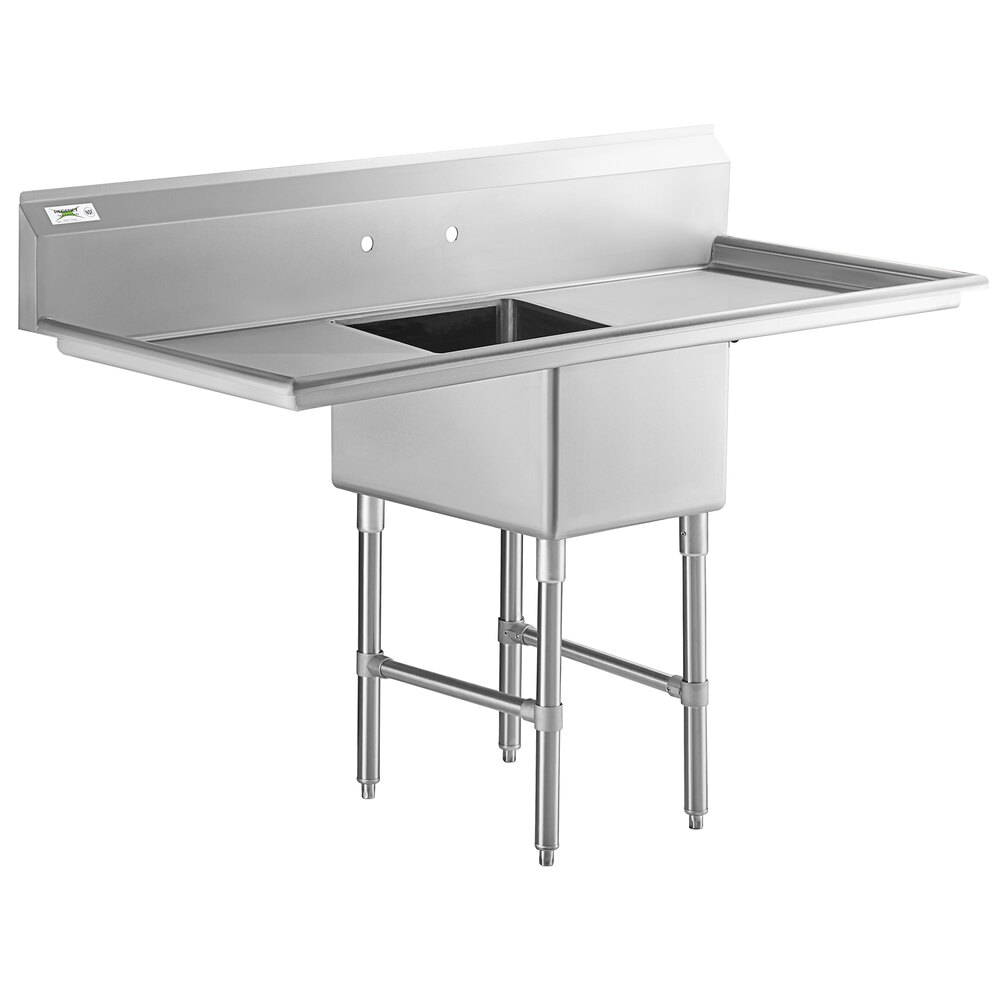 Regency 65 inch 16-Gauge Stainless Steel One Compartment Commercial Sink with Stainless Steel Legs, Cross Bracing, and 2 Drainboards - 17 inch x 23 inch x 12 inch Bowl