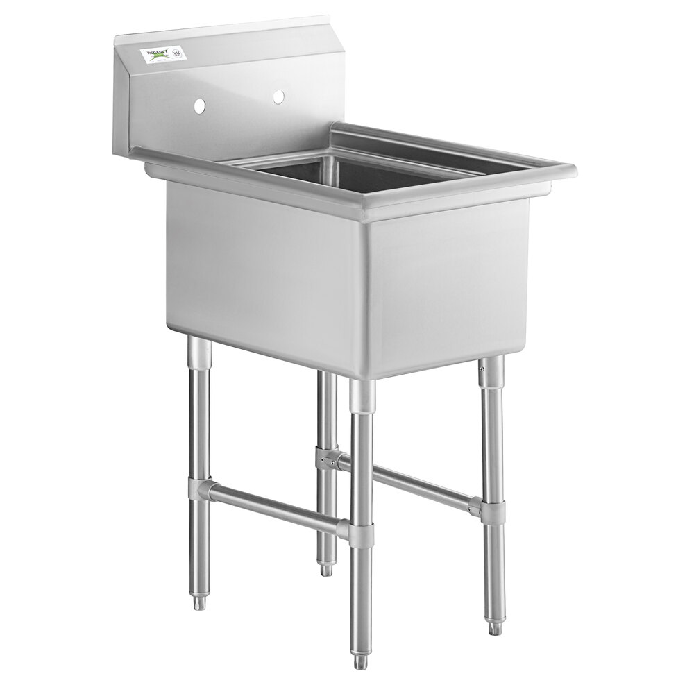 Regency 22 inch 16-Gauge Stainless Steel One Compartment Commercial Sink with Stainless Steel Legs, Cross Bracing, and without Drainboards - 17 inch x 23 inch x 12 inch Bowl