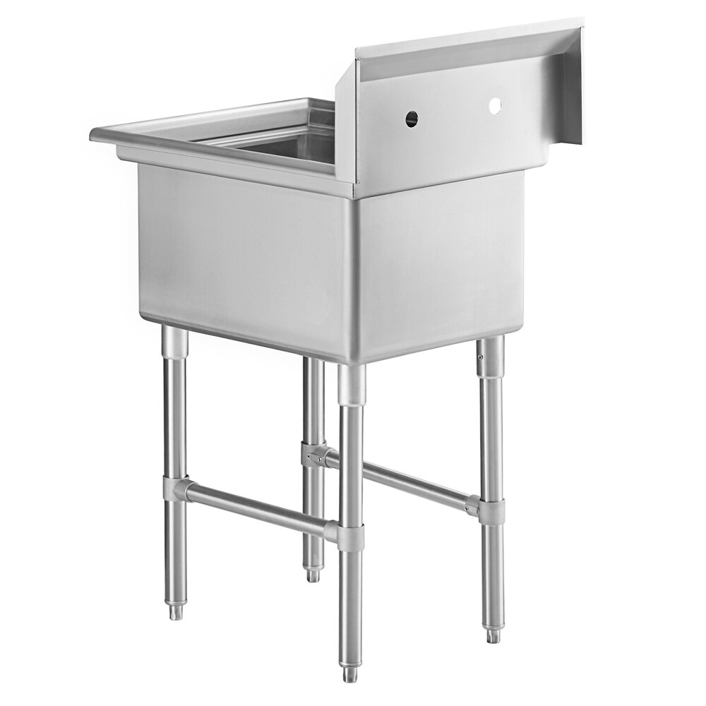 A Regency stainless steel one compartment commercial sink with stainless steel legs and cross bracing.