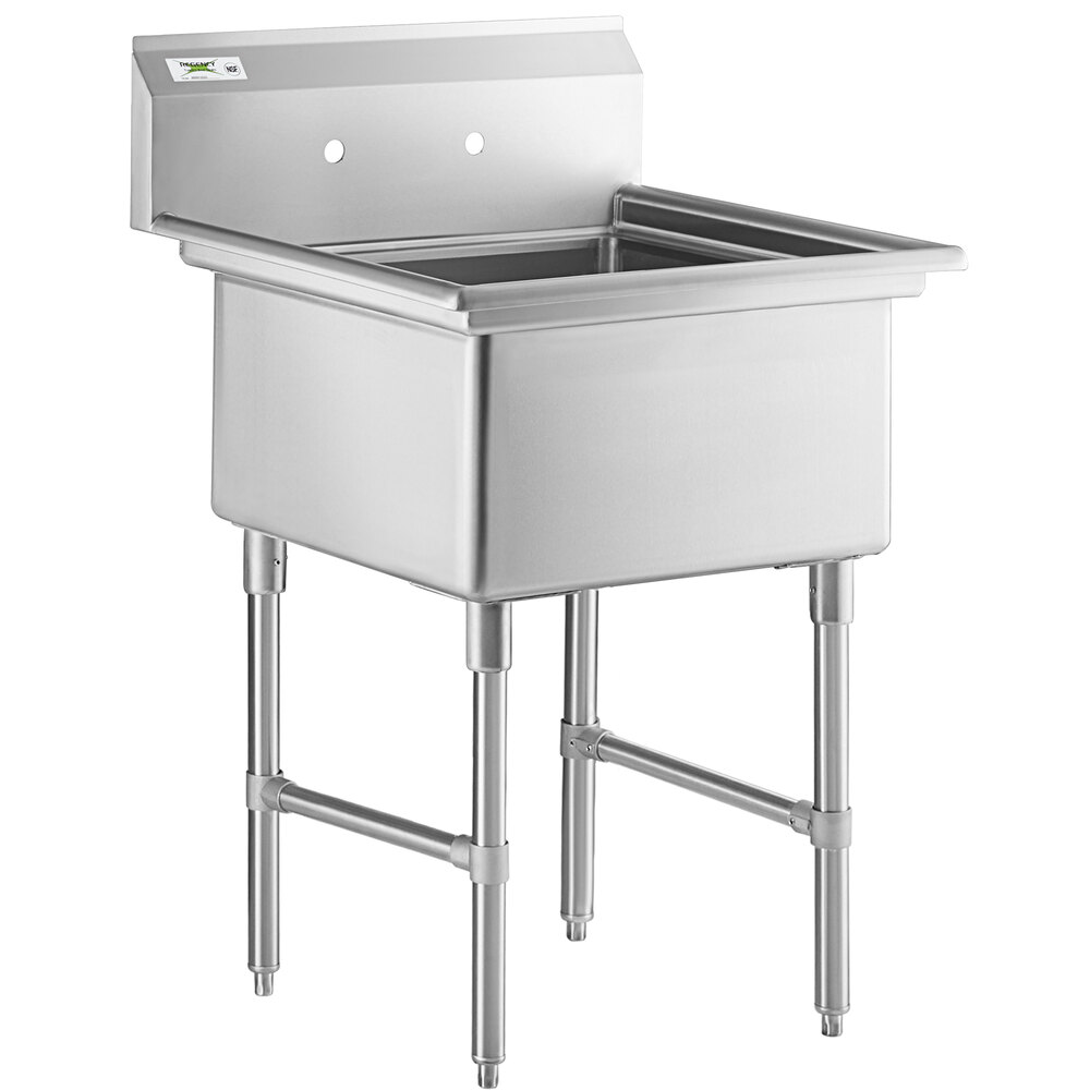 Regency 28 inch 16-Gauge Stainless Steel One Compartment Commercial Sink with Stainless Steel Legs, Cross Bracing, and without Drainboards - 23 inch x 23 inch x 12 inch Bowl