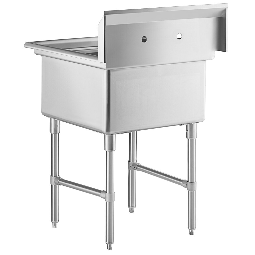 A Regency stainless steel one compartment sink with stainless steel legs and cross bracing.