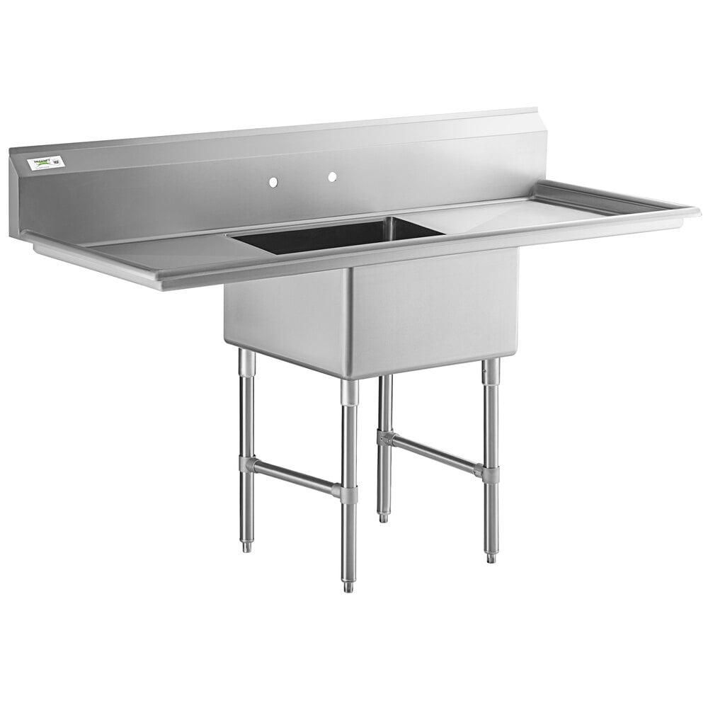 Regency 71 inch 16-Gauge Stainless Steel One Compartment Commercial Sink with Stainless Steel Legs, Cross Bracing, and 2 Drainboards - 23 inch x 23 inch x 12 inch Bowl