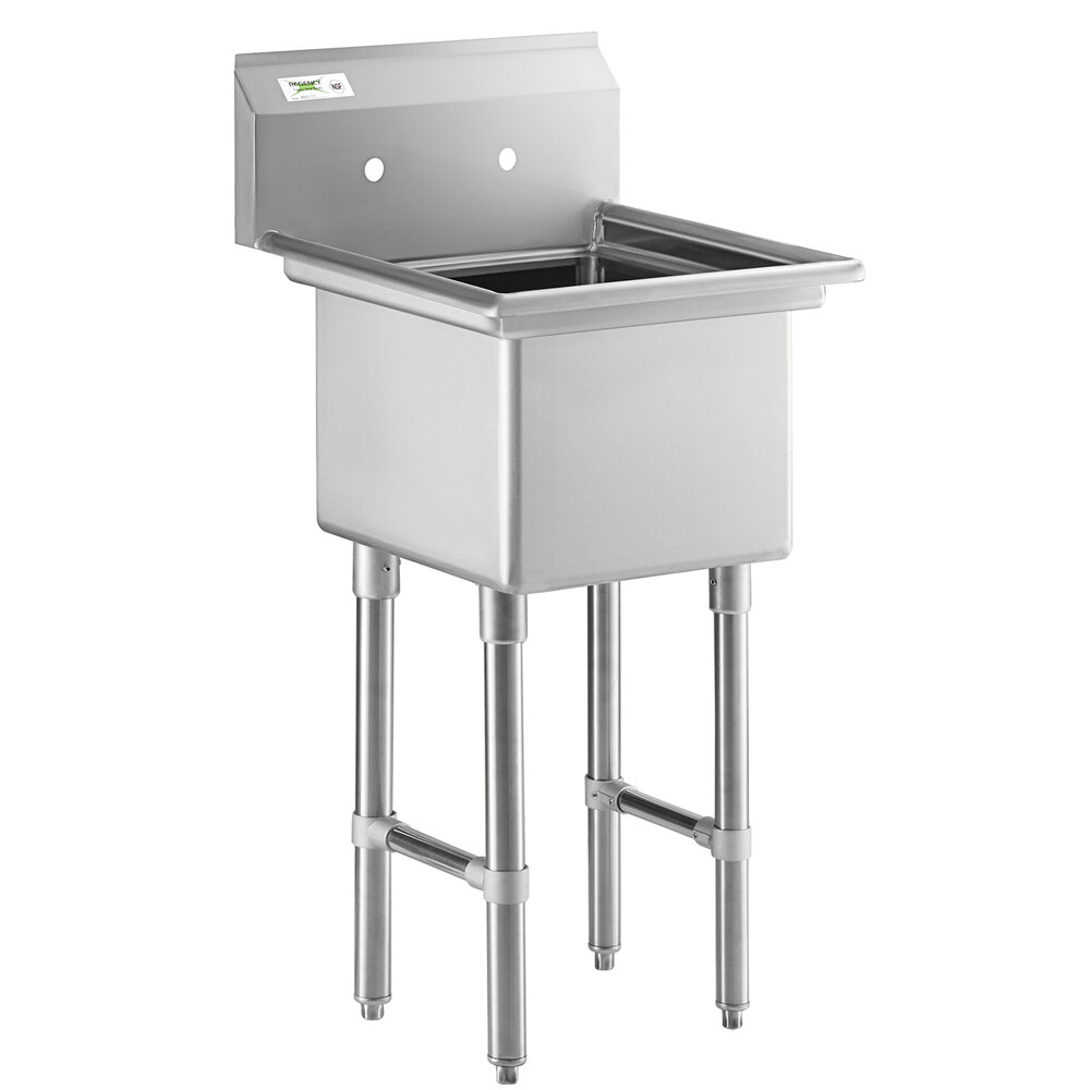 Regency 22 inch 16-Gauge Stainless Steel One Compartment Commercial Sink with Stainless Steel Legs, Cross Bracing, and without Drainboard - 17 inch x 17 inch x 12 inch Bowl