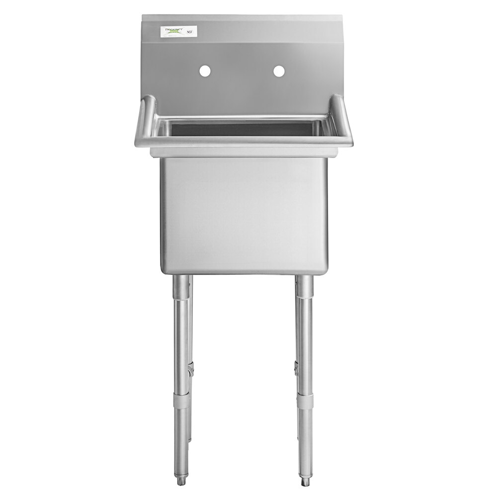 A Regency stainless steel one compartment commercial sink with stainless steel legs and cross bracing.