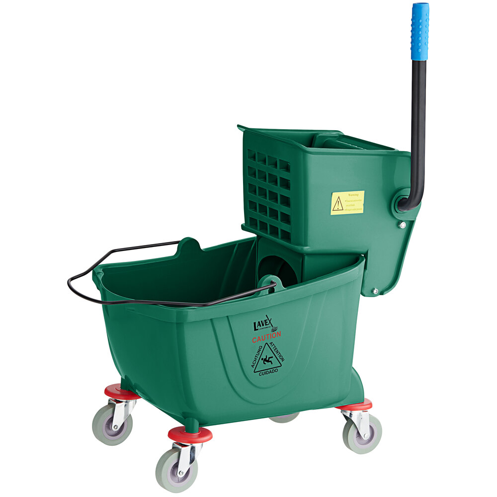 Lavex Janitorial 26 Qt. Green Mop Bucket and Side Press Wringer Combo