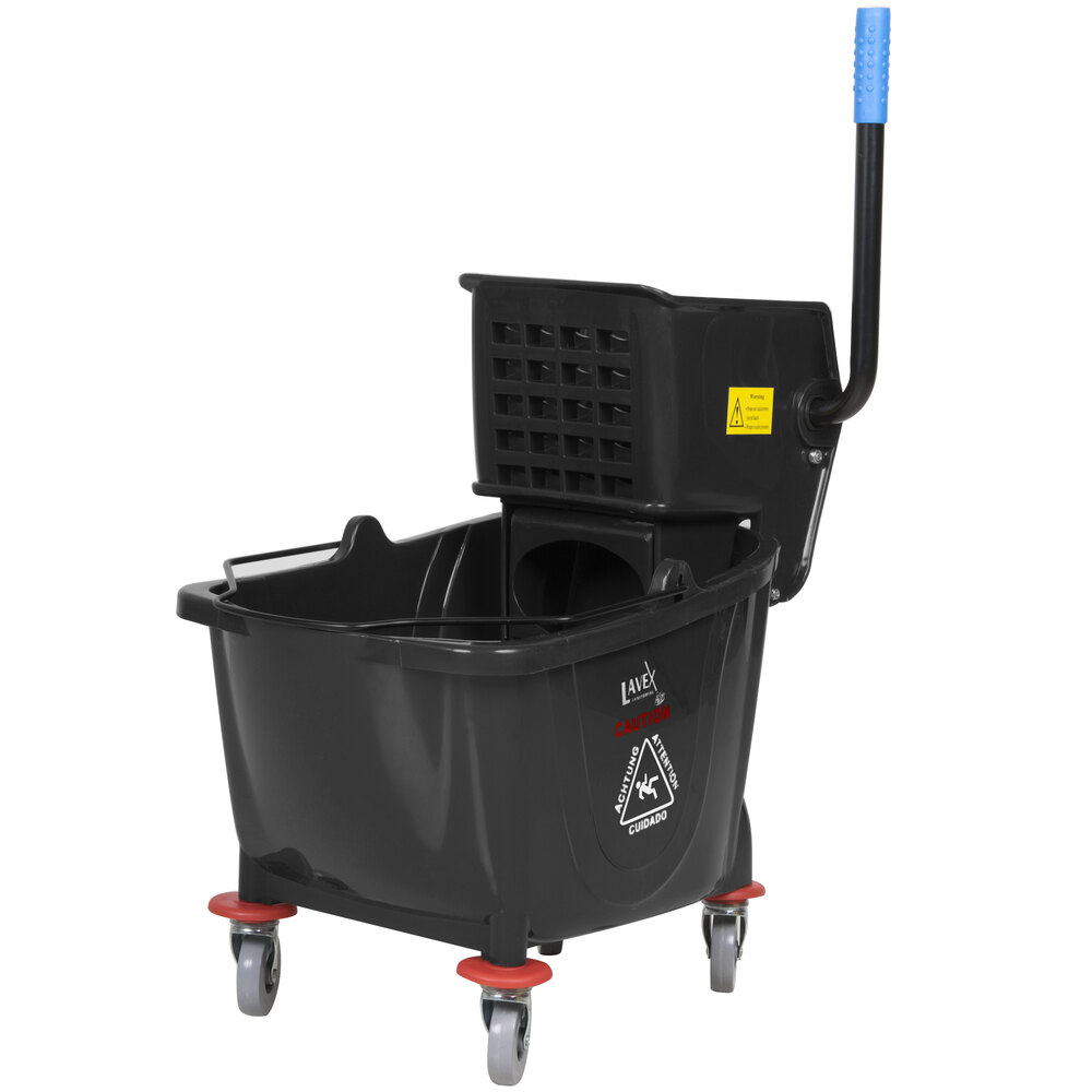 Lavex Janitorial 26 Qt. Black Mop Bucket and Side Press Wringer Combo