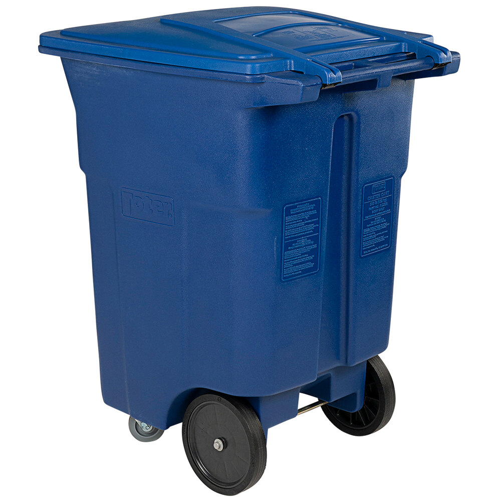 Toter ACC9600BLU 96 Gallon Blue Rectangular Rotational Molded Wheeled Trash Can with Casters