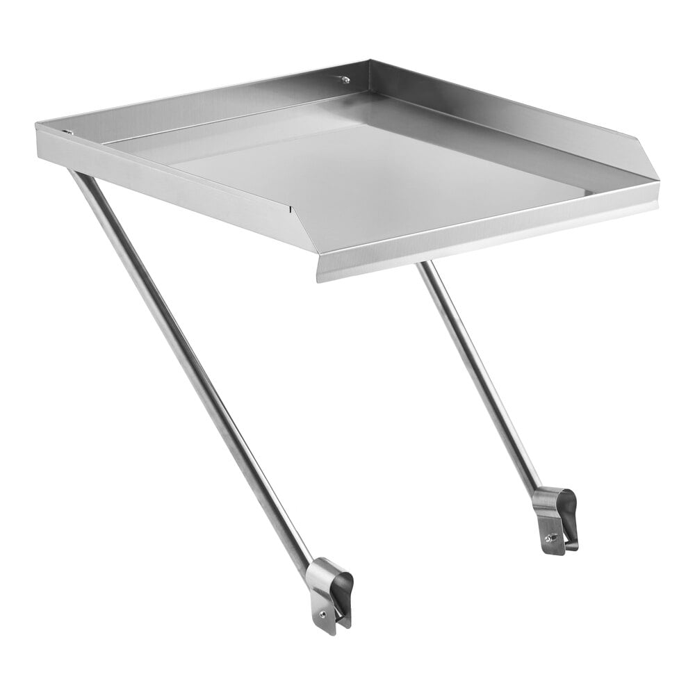 A stainless steel detachable drainboard with raised edges and support arms.