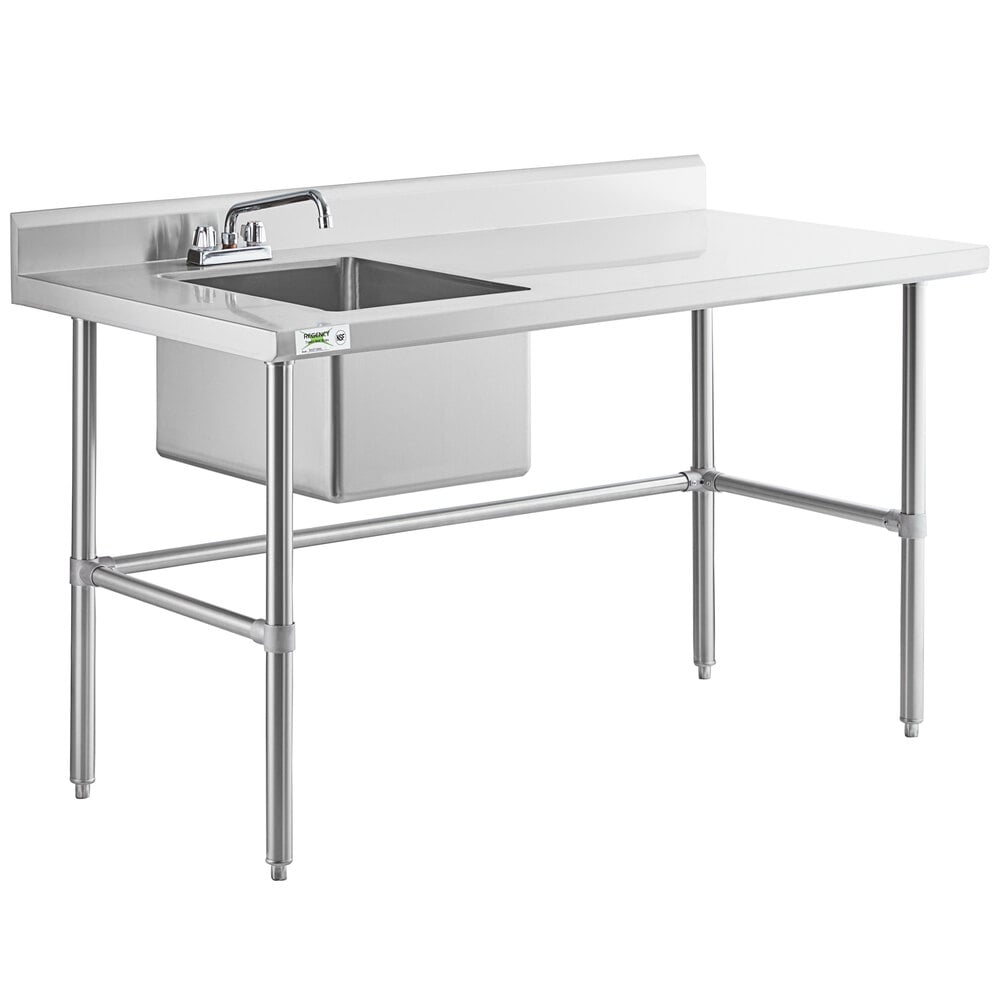 Regency 30 inch x 60 inch 16 Gauge Stainless Steel Work Table with Left Sink and Cross Bracing