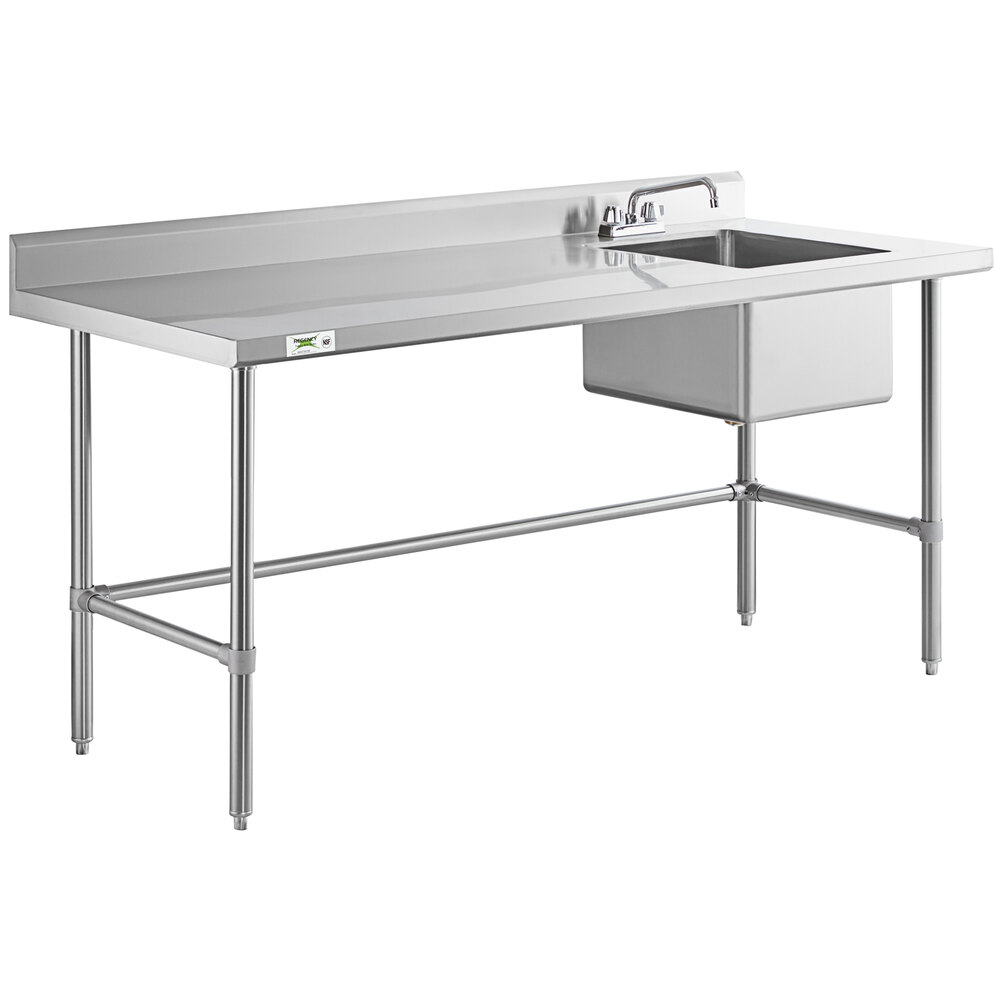 Regency 30 inch x 72 inch 16 Gauge Stainless Steel Work Table with Right Sink and Cross Bracing