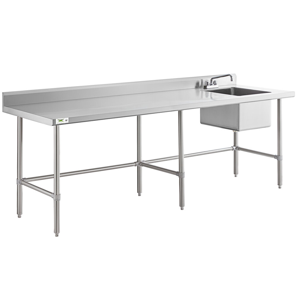 Regency 30 inch x 96 inch 16 Gauge Stainless Steel Work Table with Right Sink and Cross Bracing