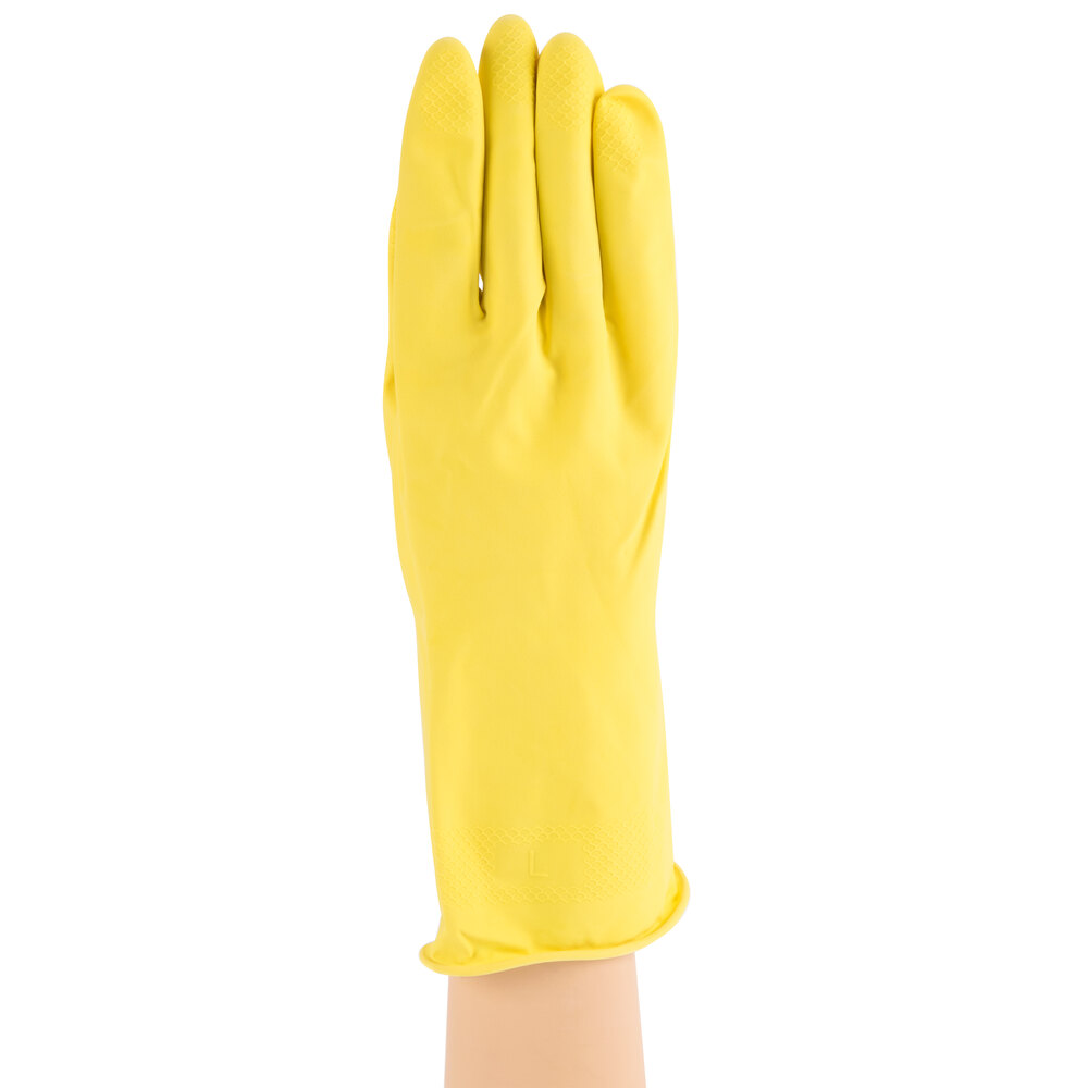 Cordova Latex Rubber Yellow Large 13" 15 Mil Gloves with Flock Lining