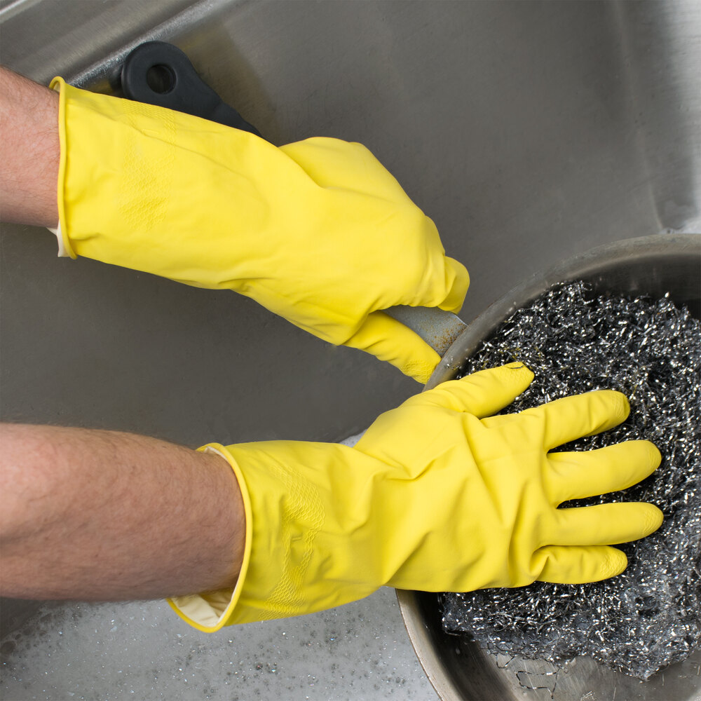 Large MultiUse Yellow Rubber Flock Lined Gloves