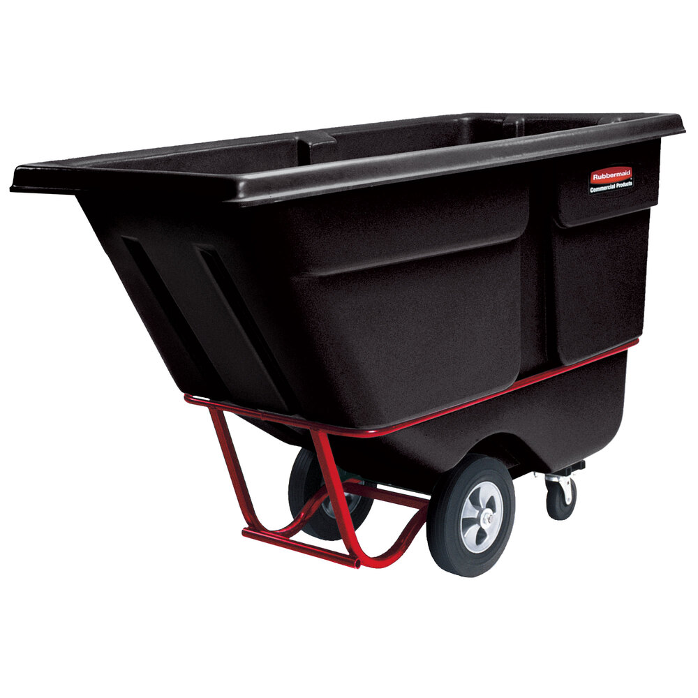 Rubbermaid 1 Cubic Yard Black Tilt Truck / Trash Cart with Hinged Dome Lid  (2100 lb.)