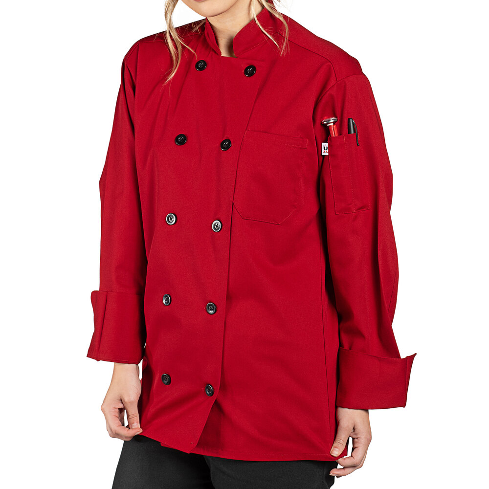 Threads Moroccan 0405 Unisex Red Customizable Long Sleeve Chef Coat S