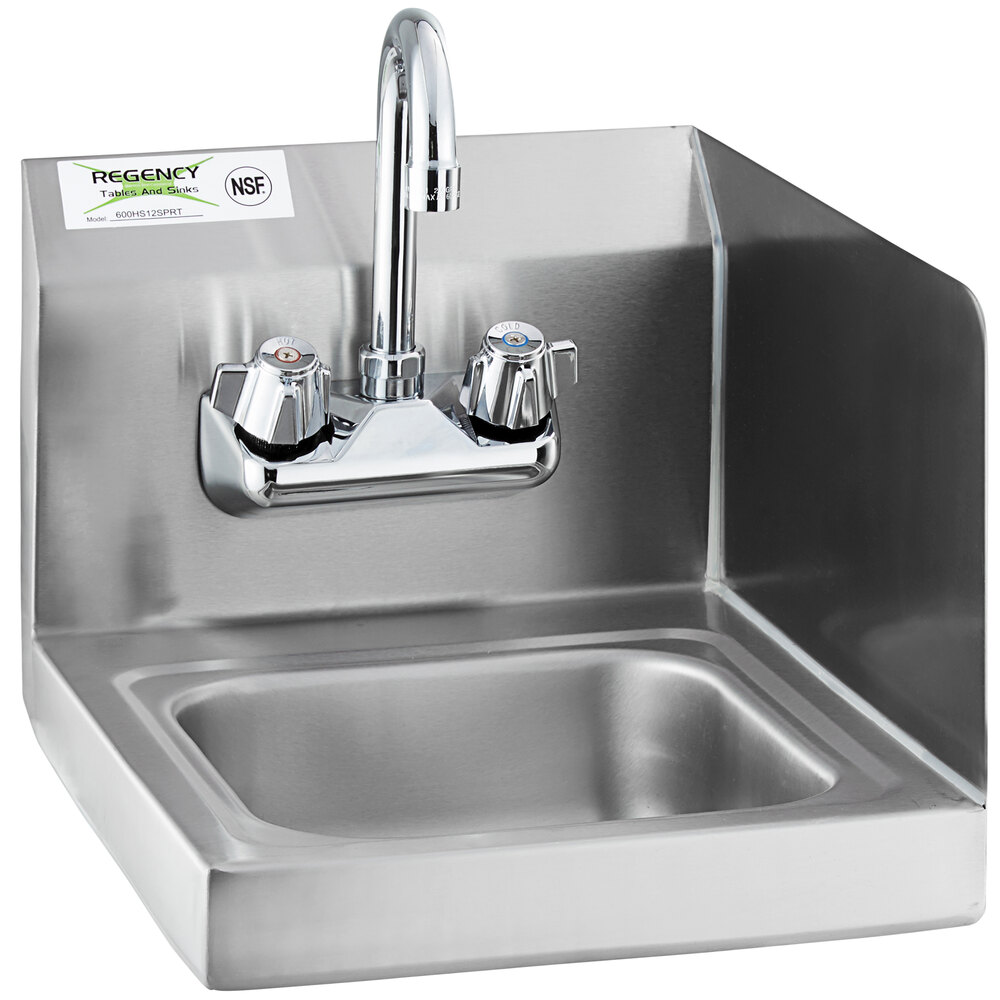 Regency 12 inch x 16 inch Wall Mounted Hand Sink with Gooseneck Faucet and Right Side Splash