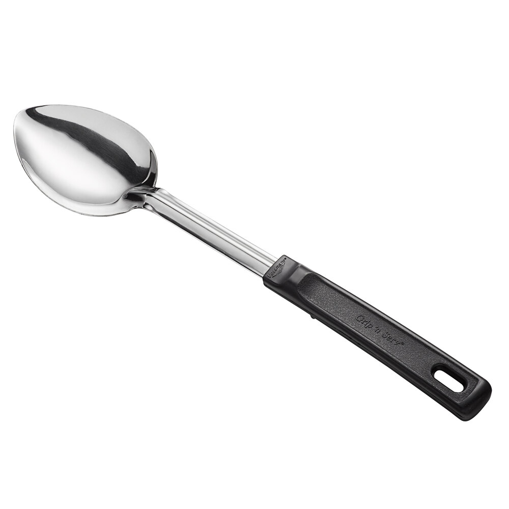 Vollrath 46945 14" Stainless Steel Solid Basting Spoon with Black Grip