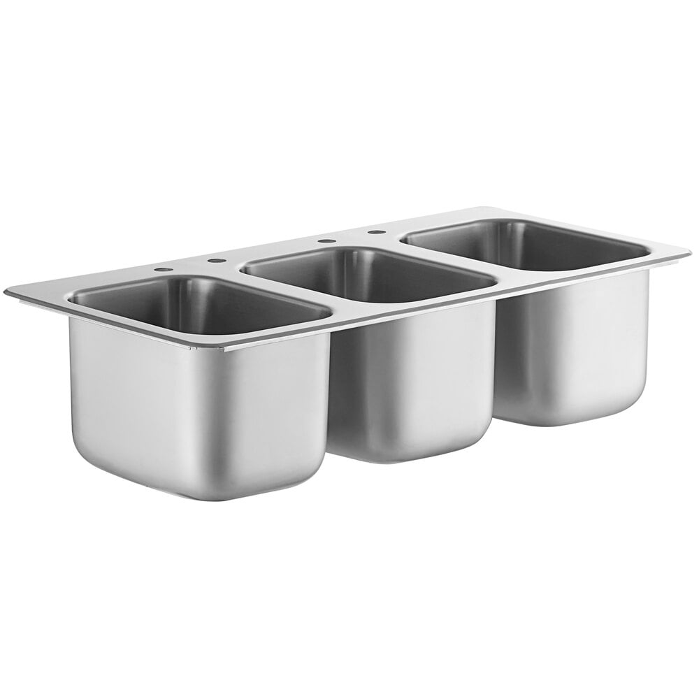 Regency 10 inch x 14 inch x 10 inch 20 Gauge Stainless Steel Three Compartment Drop-In Sink