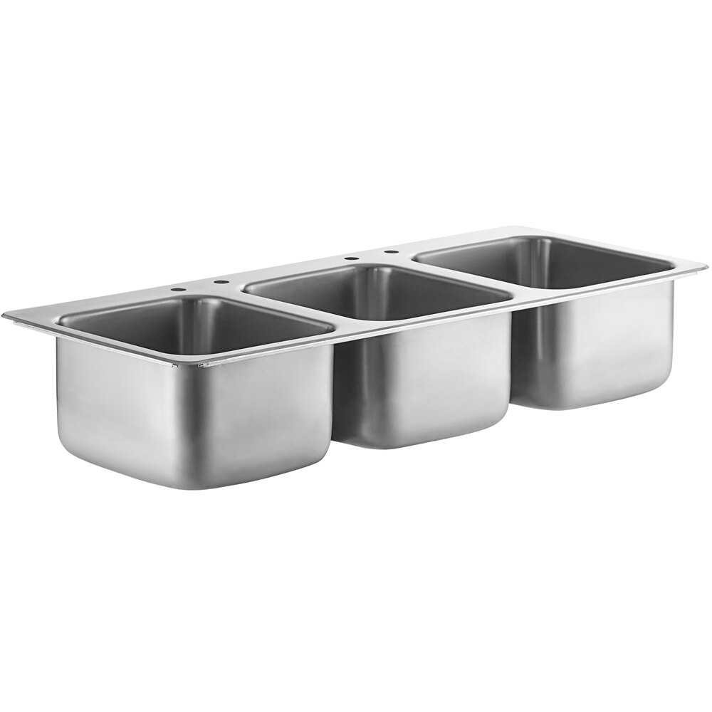 Regency 14 inch x 16 inch x 10 inch 20 Gauge Stainless Steel Three Compartment Drop-In Sink