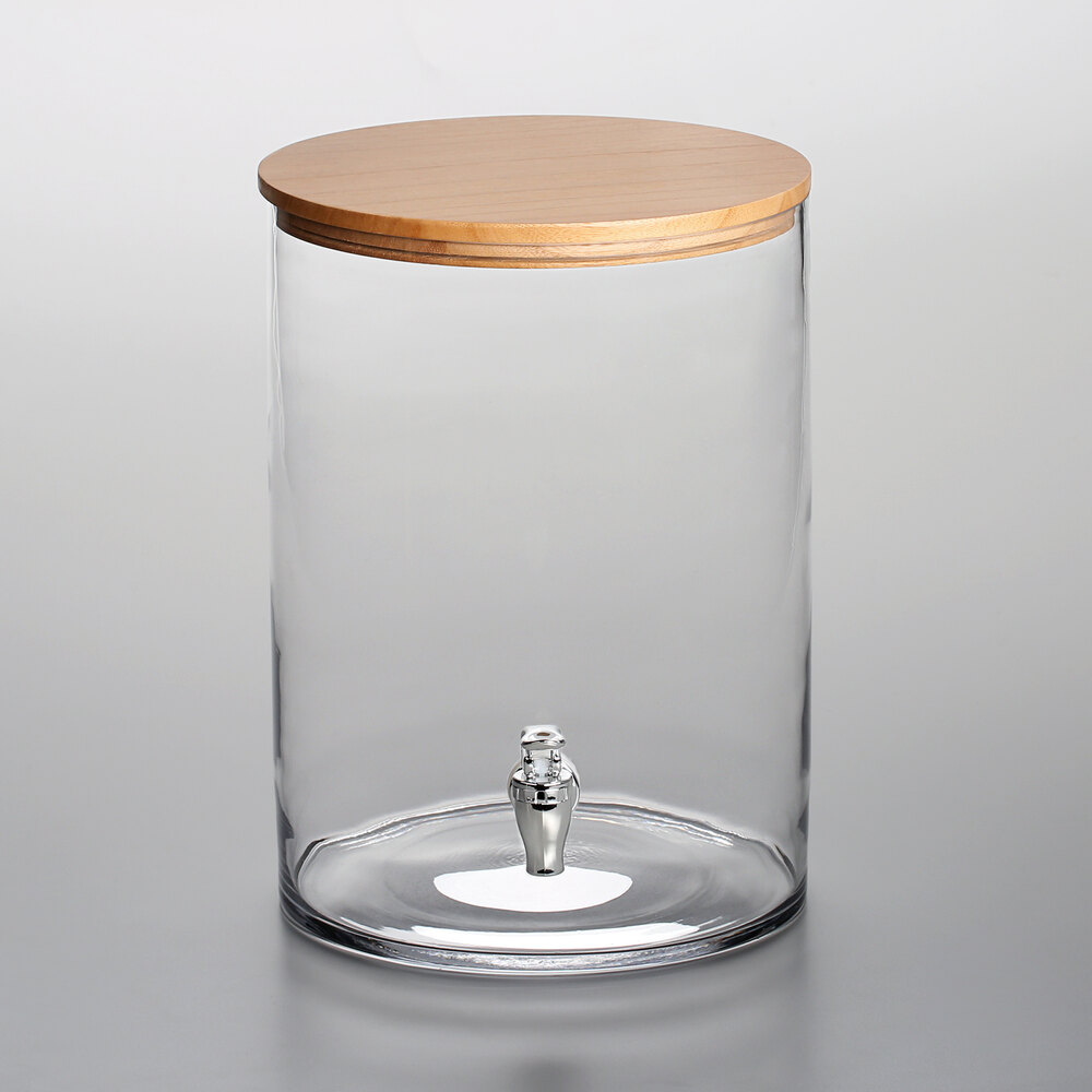 Better Homes & Gardens 2 Gallon Ribbed Clear Glass Beverage Dispenser with  Acacia Wooden Lid