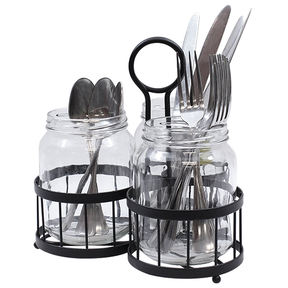 Tablecraft MJRB3 Farmhouse Collection 4Piece Black Metal Mason Jar