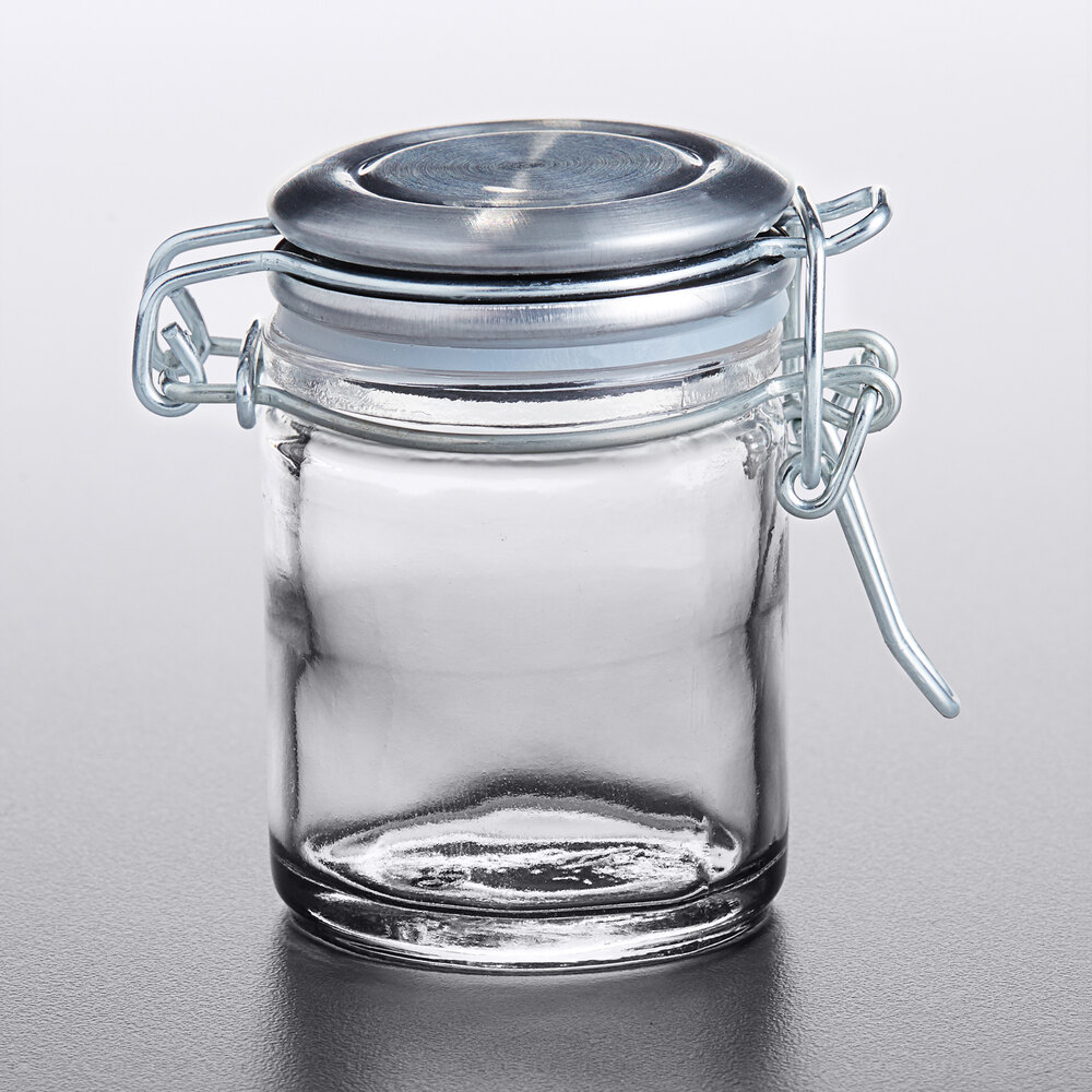 Tablecraft 10105 1.5 oz. Glass Condiment Jar with Stainless Steel Lid