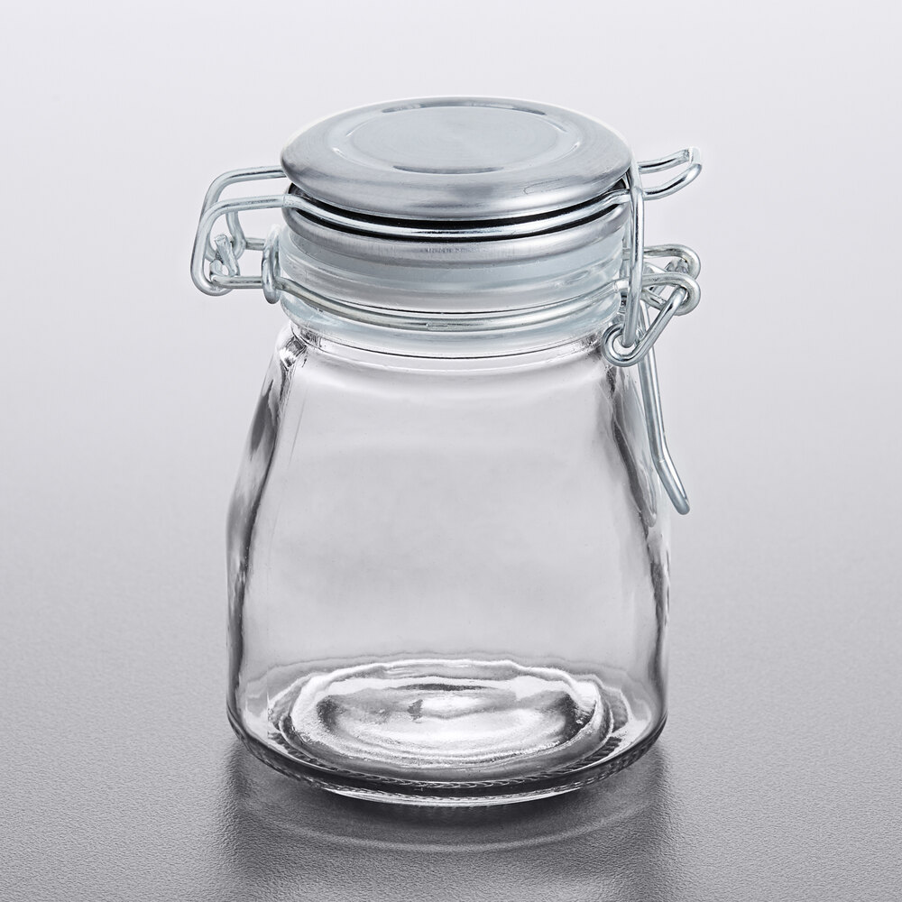 Tablecraft 10107 3 oz. Glass Condiment Jar with Stainless Steel Lid and