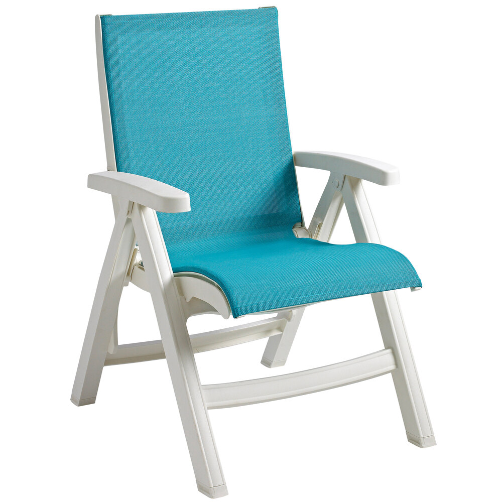 Grosfillex UT004004 Jamaica Beach White / Turquoise Midback Folding