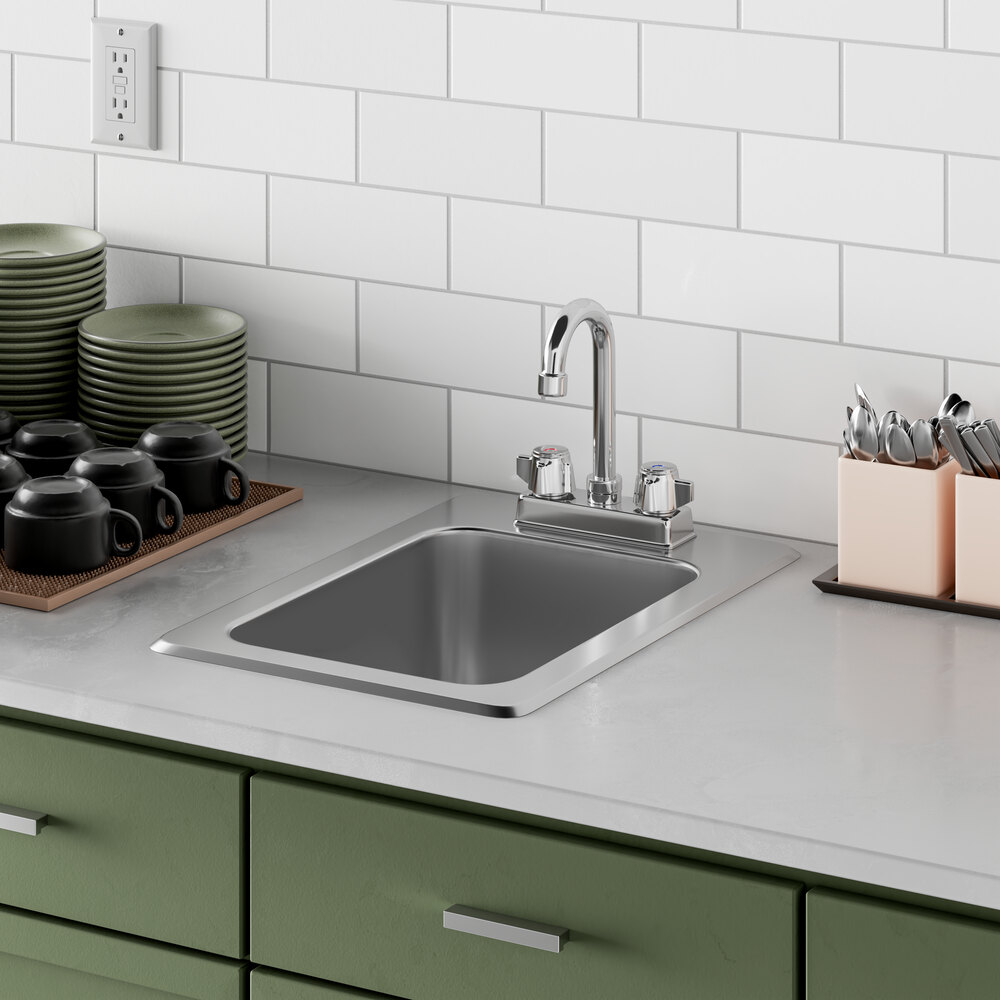 A Regency stainless steel drop-in sink on a counter.