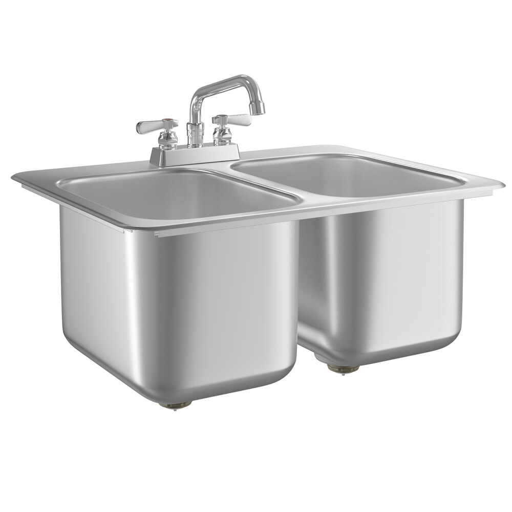 Regency 10 inch x 14 inch x 10 inch 20 Gauge Stainless Steel Two Compartment Drop-In Sink with 8 inch Swing Faucet
