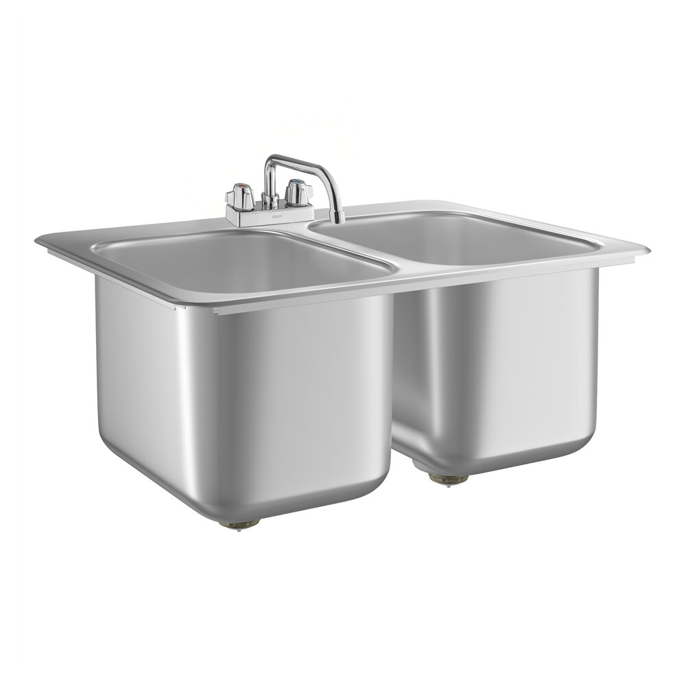 A Regency stainless steel double sink with an 8" swing faucet.