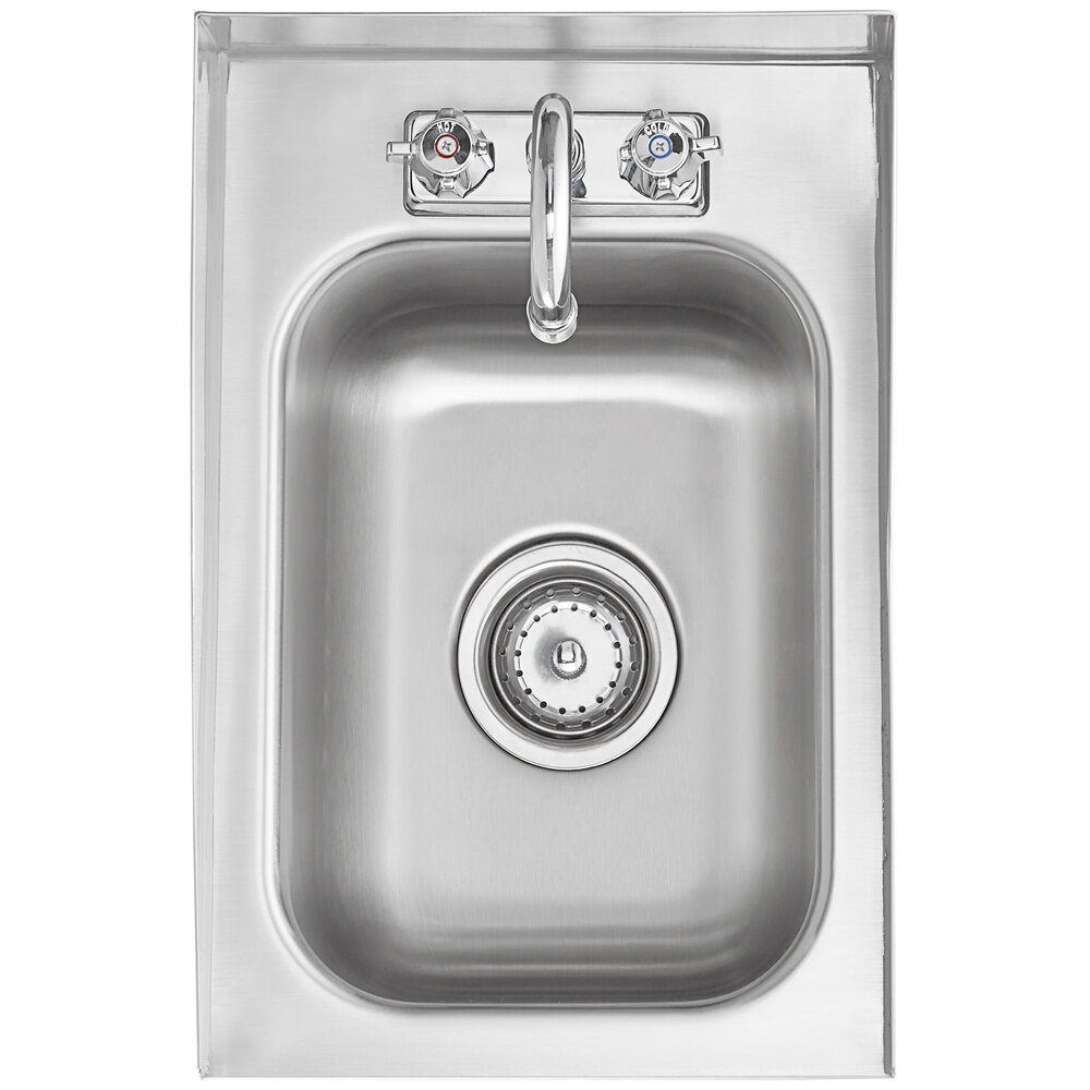 A Regency stainless steel drop-in sink with a gooseneck faucet.