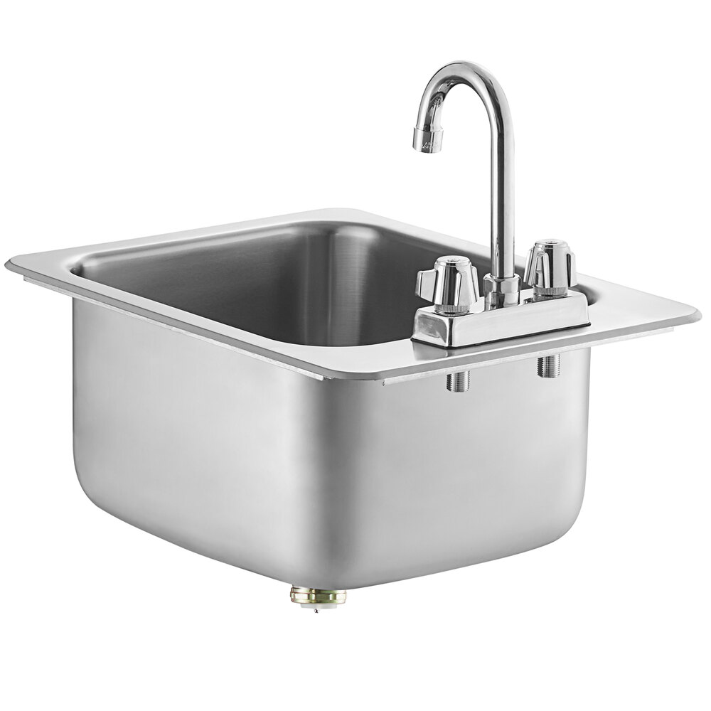 A Regency stainless steel drop-in sink with a gooseneck faucet.