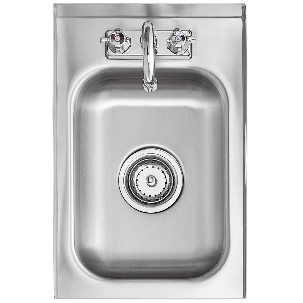 A Regency stainless steel drop-in sink with gooseneck faucet.