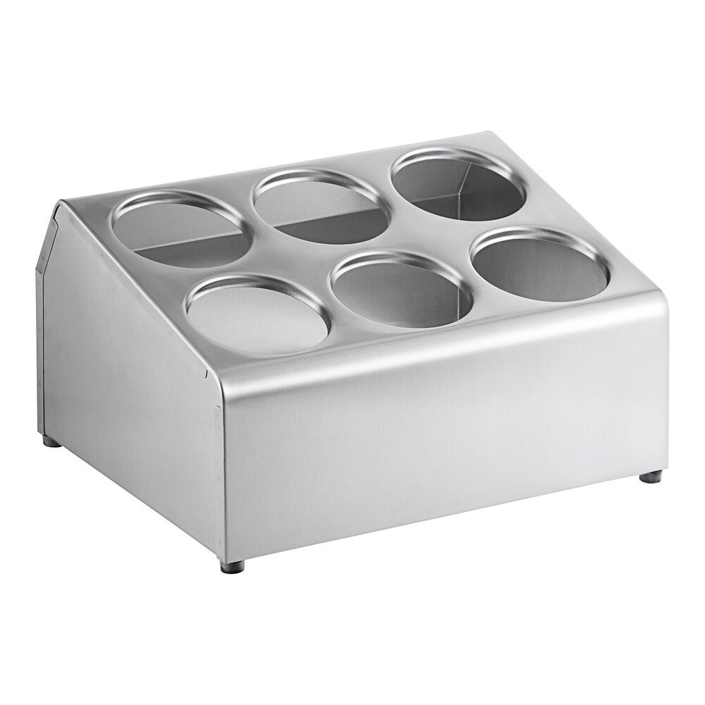 TableCraft 7062 6-hole stainless steel flatware cylinder holder showing two-tier design with six circular openings