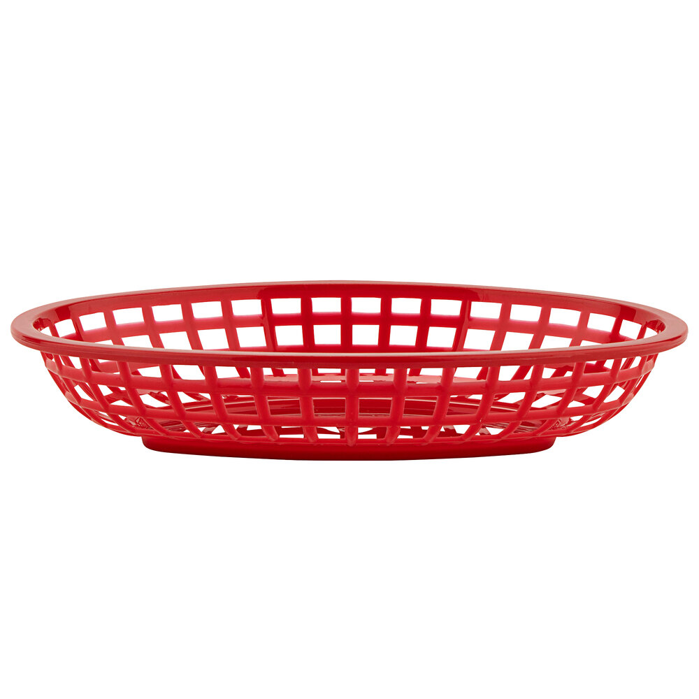GET OB938R 9 1/2" x 6" x 2" Oval Red Plastic Fast Food Basket 12/Pack