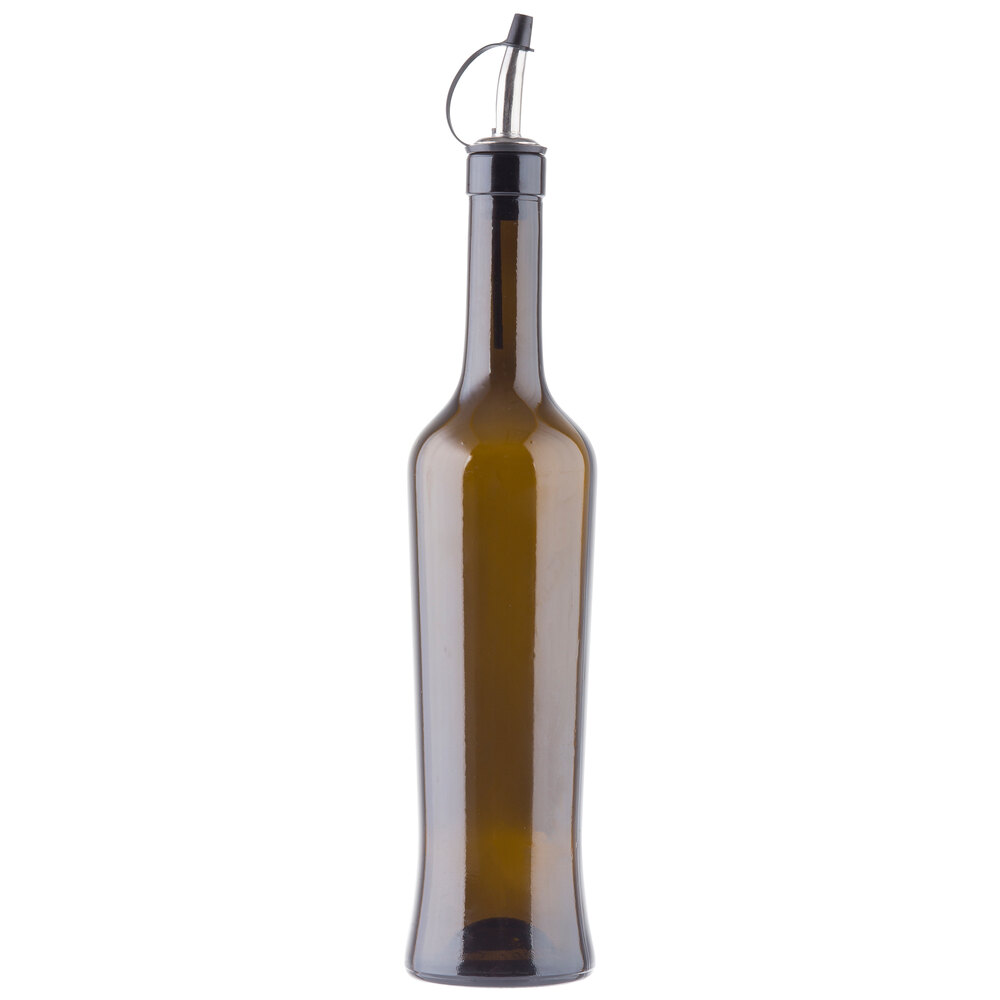 Tablecraft 10377 17 oz. Dark Green Glass Oil and Vinegar Bottle with