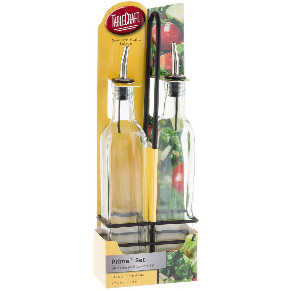 Tablecraft H916NBK Prima 16 oz. 3 Piece Green Tinted Glass Oil and
