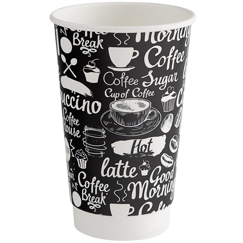 Choice 16 oz. Smooth Double Wall Coffee Break Print Paper Hot Cup - 25/Pack