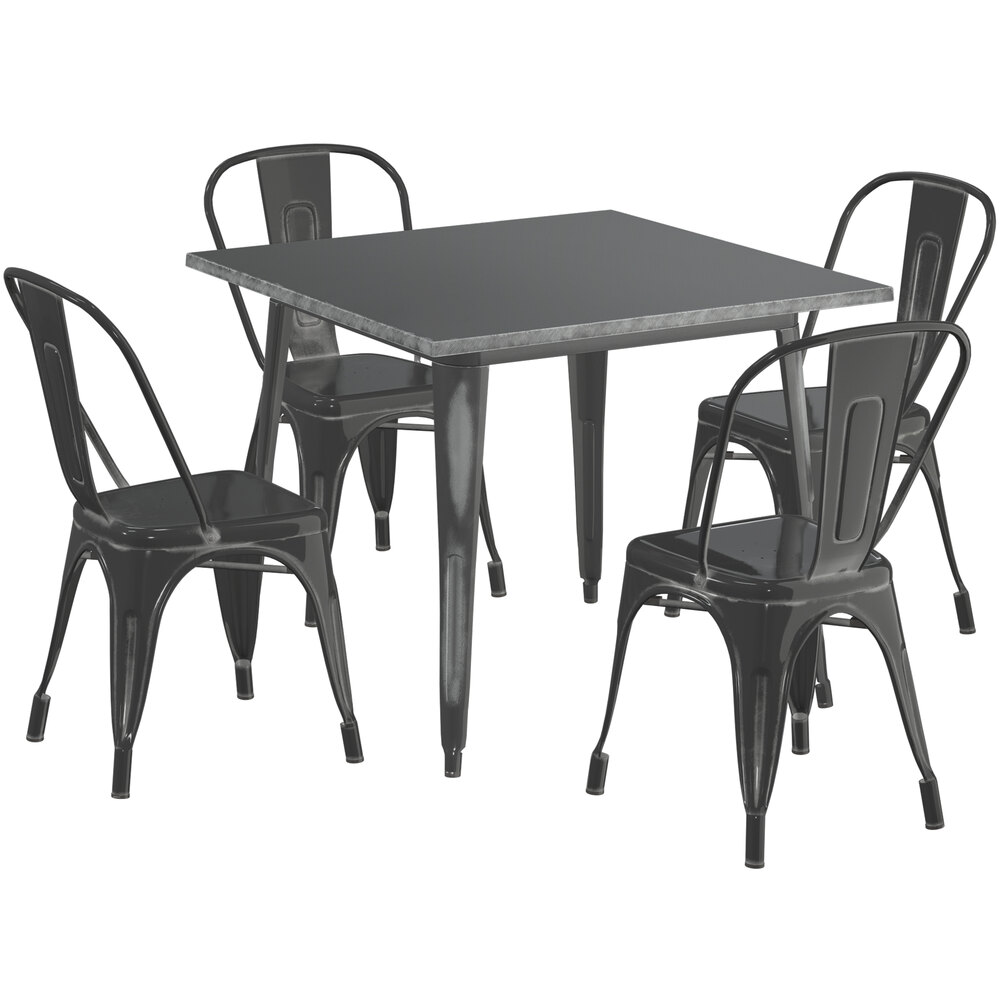 Lancaster Table & Seating Alloy Series 36" x 36" Square Distressed Black Dining Height Outdoor ...