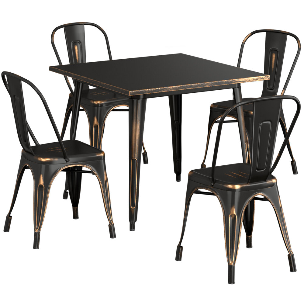 Restaurant Set of 36 Square Table On Stainless Steel 4-Prong - Heavy Duty  Base with Four Restaurant Chairs