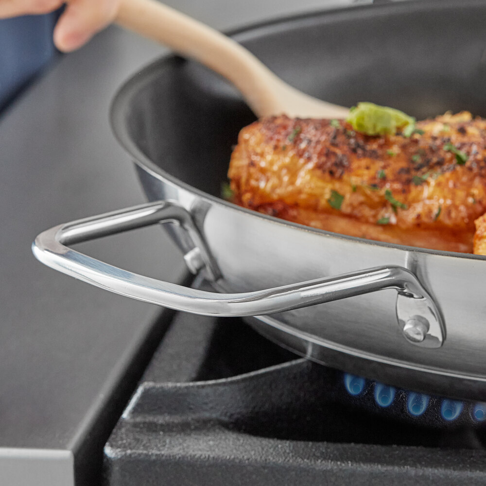 Vigor SS1 Series 13 3/16 Stainless Steel Non-Stick Fry Pan with  Aluminum-Clad Bottom, Dual Handles, and Excalibur Coating - Yahoo Shopping