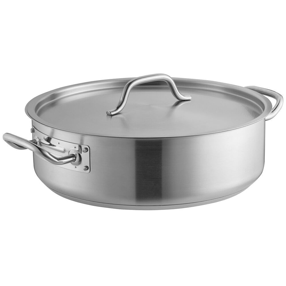 Vigor SS1 Series 12 Qt. Stainless Steel Brazier with Aluminum-Clad Bottom  and Cover