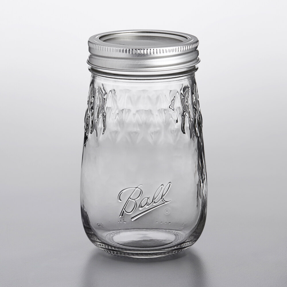 Ball 1440061199 16 oz. Pint Regular Mouth Glass Flute Canning Jar with