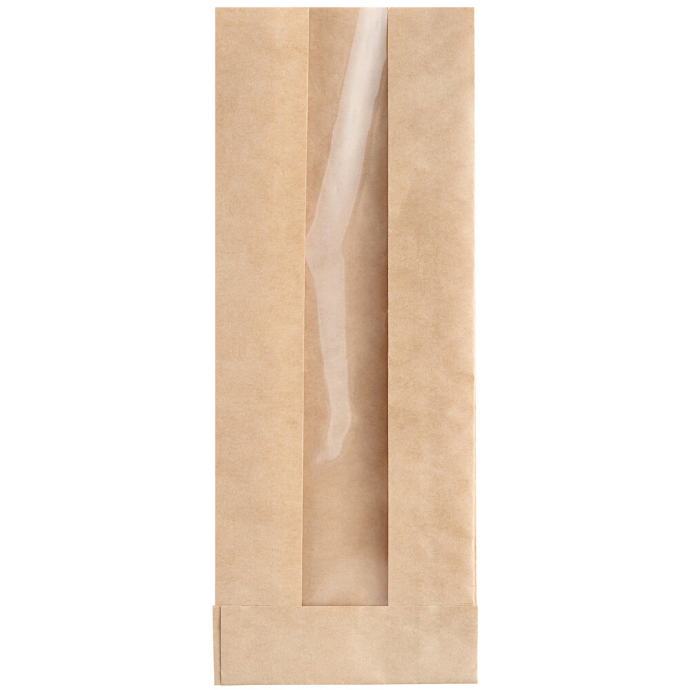 3 1/2" x 1 1/2" x 9" Plain Kraft Grease Resistant Paper Hot Dog Bag 100pcs 