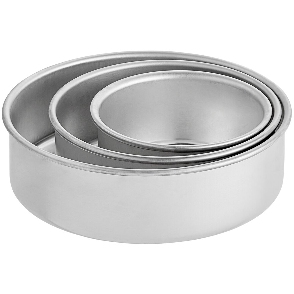 Choice 3" Deep Round Straight Sided Aluminum Cake Pan Set 6", 8", and 10"