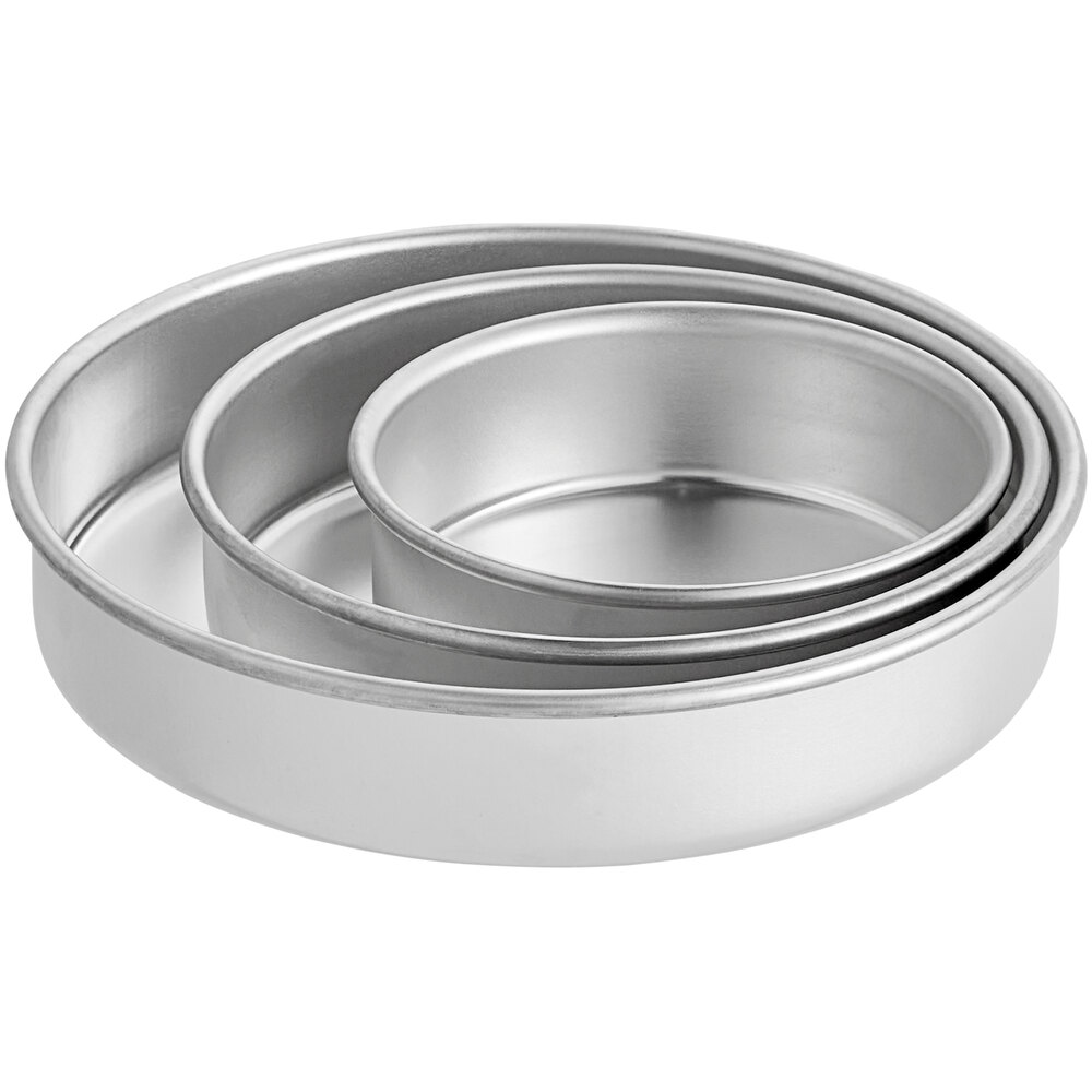 Choice 2" Deep Round Straight Sided Aluminum Cake Pan Set 6", 8", and 10"