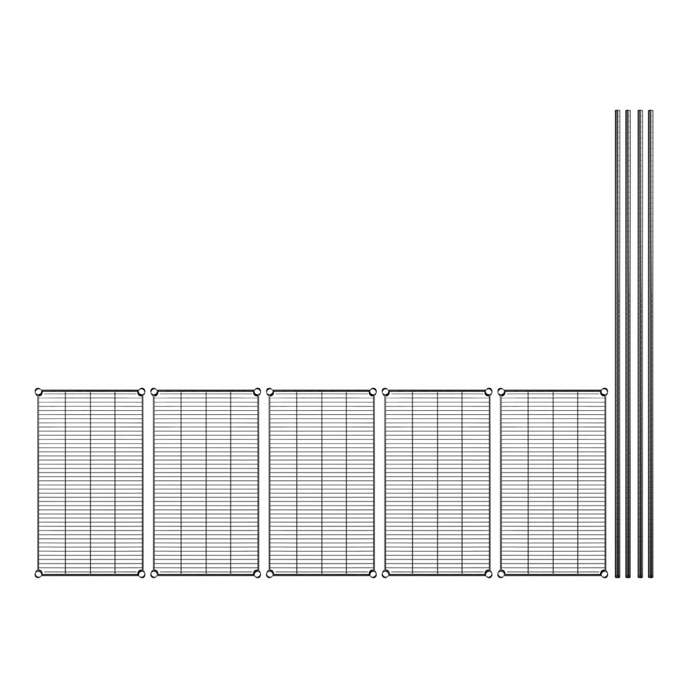 A row of black metal grids with metal bars.
